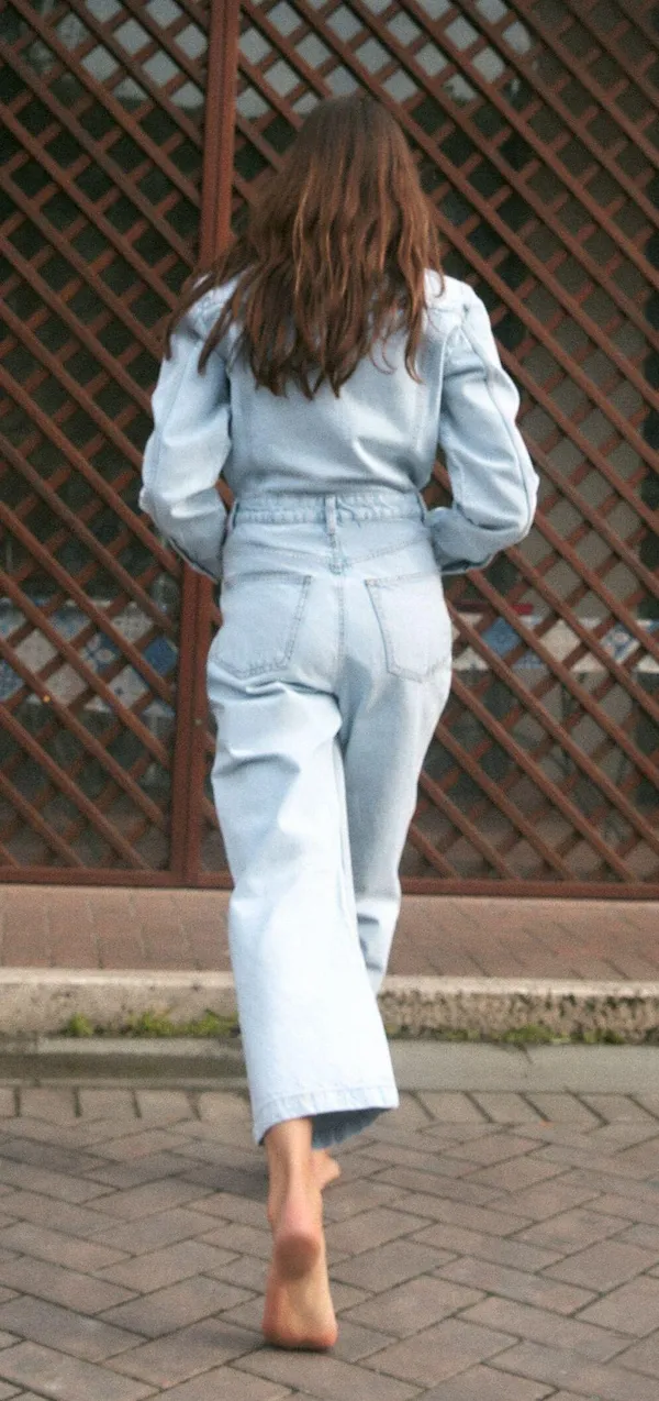 Zara jumpsuit romper onesie denim jeans light blue - Image 4