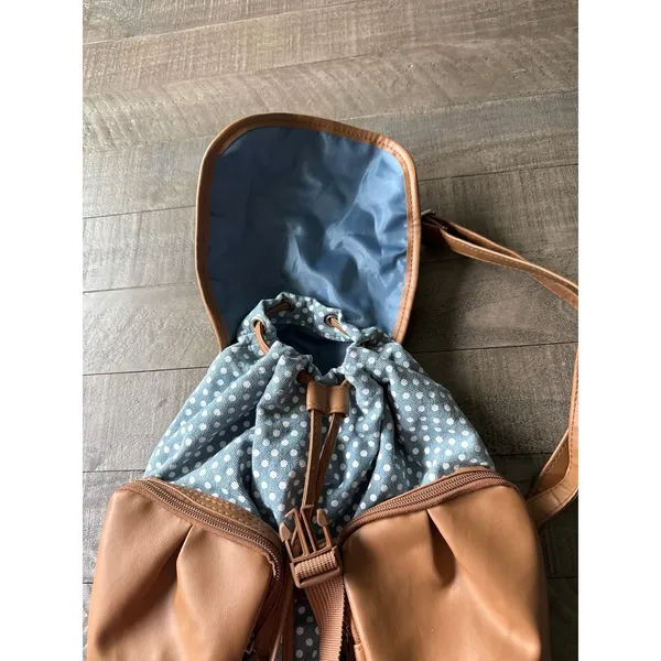 Bodhi Unisex Drawstring Mini Backpack Bag with Dual Zipper Pockets,‎ Denim Dots - Image 7