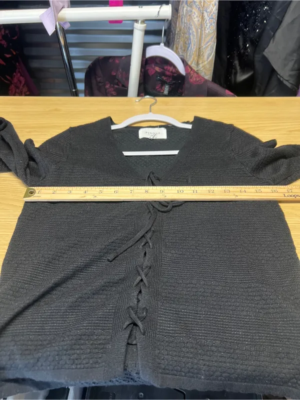 Pinque Textured Black Lace-Up Front Sweater Top Size M - Image 13