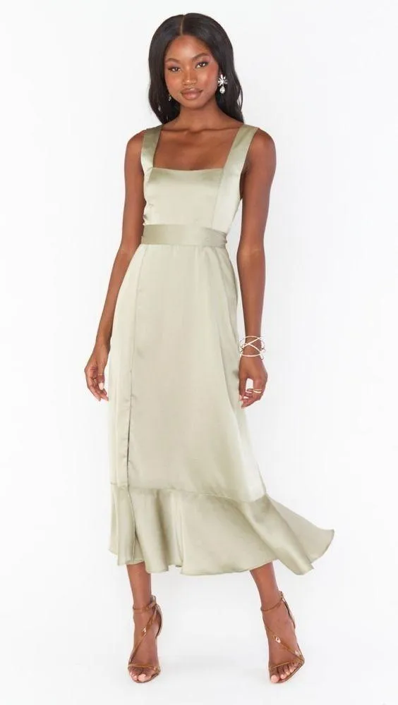 SHOW ME YOUR MUMU Claire Midi Dress In Moss Green Luxe Satin - Image 7
