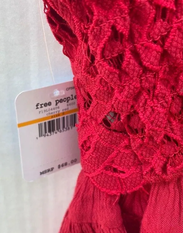 NWT Free People Womens size small cherry red Adella lace cross strap Cami top - Image 9