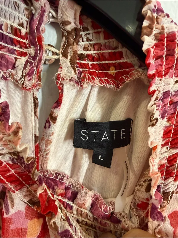 1 State floral ruffle tiered mini dress with balloon sleeves size large - Image 4