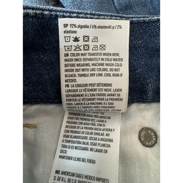 American Eagle Super Stretch Denim Mini Skirt Sz 6 Classic Wash Distressed Boho - Image 7