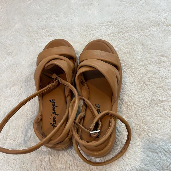 Free People Harper Platform Puffy Ankle Strap Sandal Leather Tan 39.5 Boho Indie - Image 2