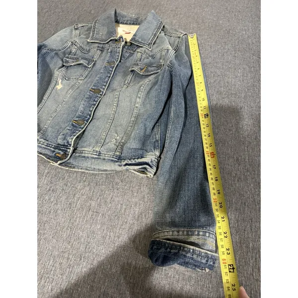 Mossimo Denim Vintage Y2K Distressed Cropped Jean Jacket Women's Sz L - Image 4