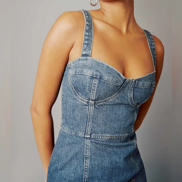 Reformation Nikki Bustier Denim Mini Dress in Blue Jean - Image 3