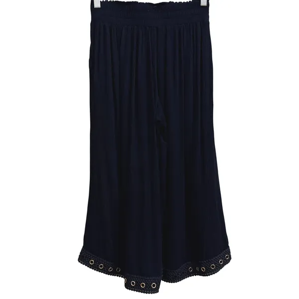 MISA Los Angeles KOVA Cropped Pants‎ XS Black Rayon Wide Leg Grommet Hem* - Image 3