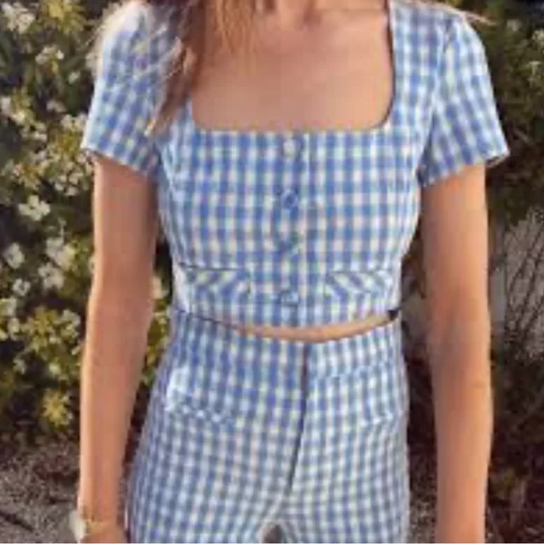 Zara Blue & White Gingham Crop Top Size Small - Image 5