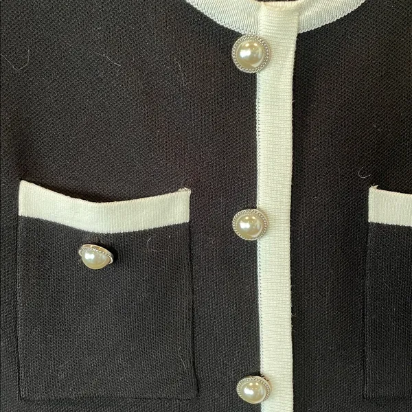 Commense Knit Pearl Buttons Mini Dress Black Size M - Image 4