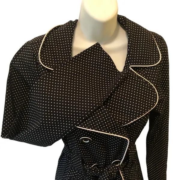 Maurices Black White Polka Dot Stretch Belted Trench Coat Double Breasted Sz. M - Image 4