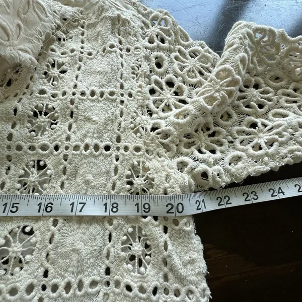 Free People FP One Yesenia Blouse M Crochet Embroidered Button Down Ivory Boho - Image 12