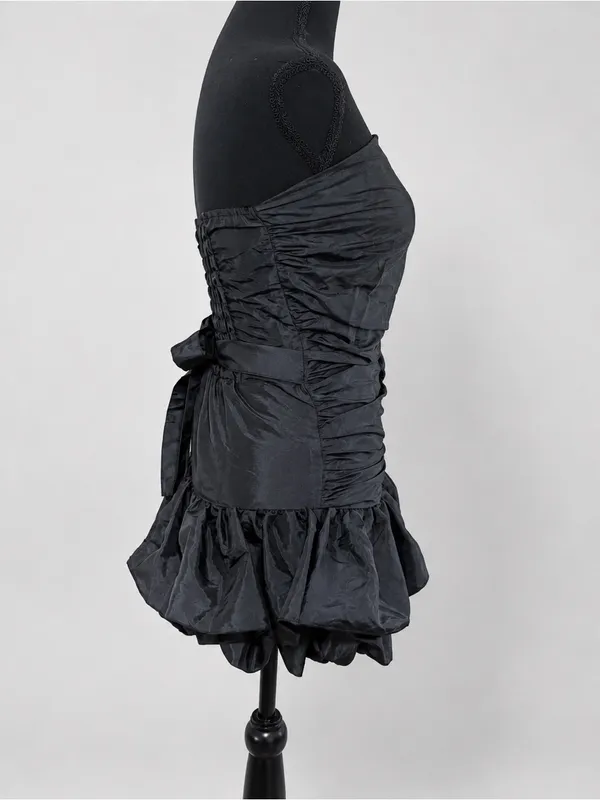 Zemeta Black Rose Strapless Ruched Rosette Bubble Mini Dress XS 3D - Image 7