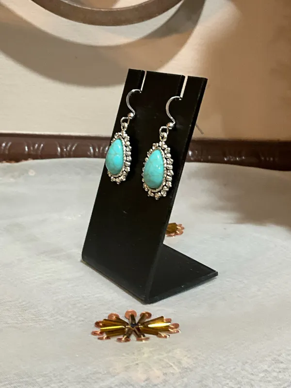 Turquoise stone dangle earrings with silver accents Blue - Image 5