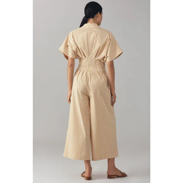EXQUISE The Tobie Button-Front Cropped Pleated Jumpsuit in Natural Size Medium - Image 6