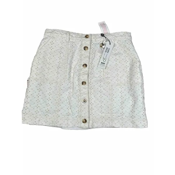 Anthropologie‎ MinkPink Saskia Eyelet Cotton Mini Skirt Size XL Cream - Image 2
