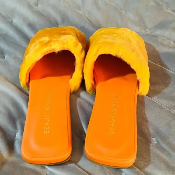 BEAUTIISOLES Faux Fur Sofie Slide Orange Shearling Leather 7.5 NIB - Image 5