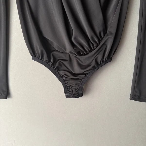 ANGL Office Siren MobWife Surplice Draped Bodysuit Small Black Goth‎ Minimalist - Image 3