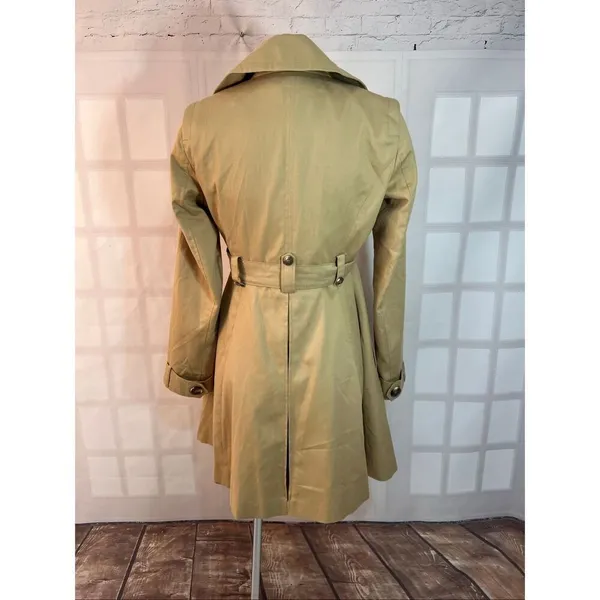 ASOS Tan Cotton Twill Double Breasted Belted Classic Trench Coat Size 2 - Image 5