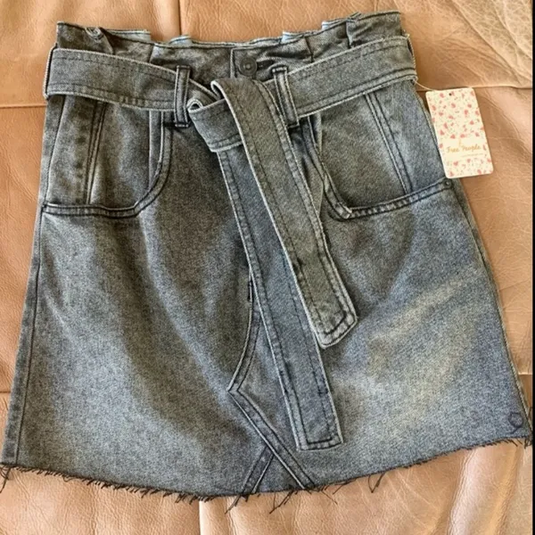 NEW FREE PEOPLE East of Eden Denim Black Mini Skirt - Image 5