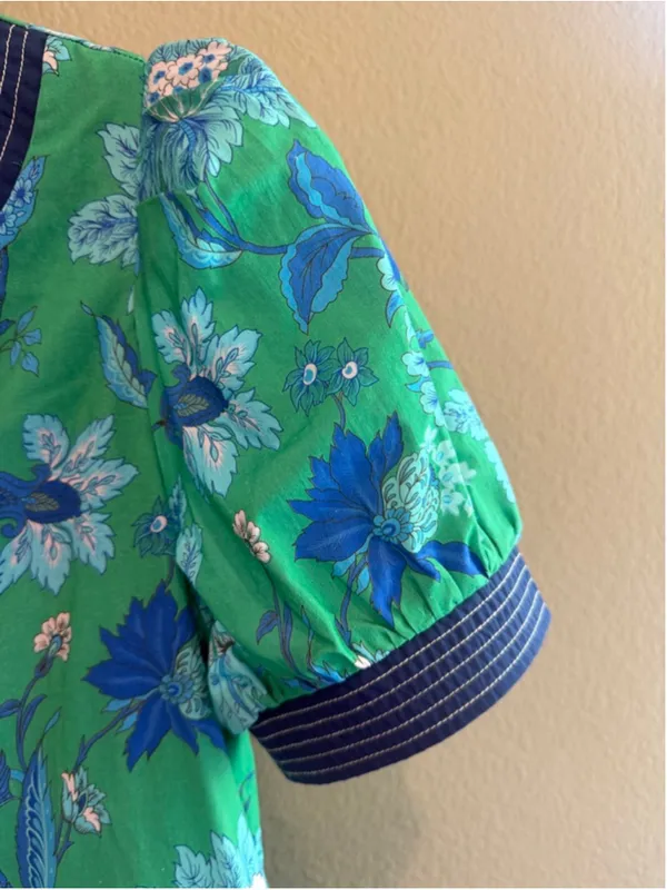 Entro Floral Print Band Contrast Mini Dress in Green/Navy Size S - Image 5