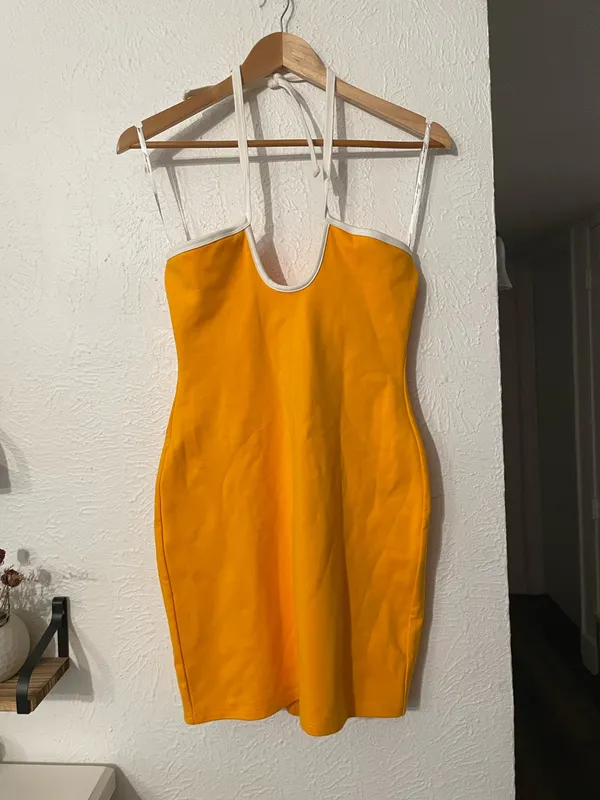 Lovers + Friends Strapless Orange Mini MADDISON MINI DRESS White Tie Small - Image 3