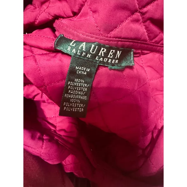 Lauren Ralph Lauren Quilted Jacket Magenta Purple Snap Front Peter Pan Collar L - Image 6