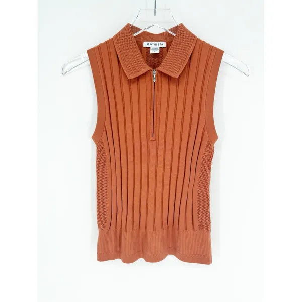 Athleta Fairway 1/2 Zip Knit Sleeveless Polo Women's S Orange‎ Preppy - Image 2