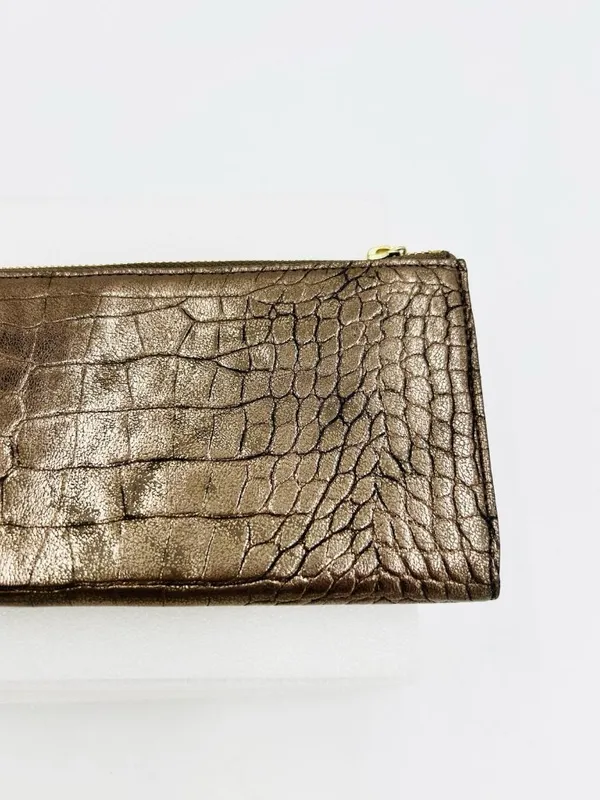 IVANKA TRUMP Metallic Bronze Crocodile Embossed Clutch Wallet 9" x 4.5" - Image 5