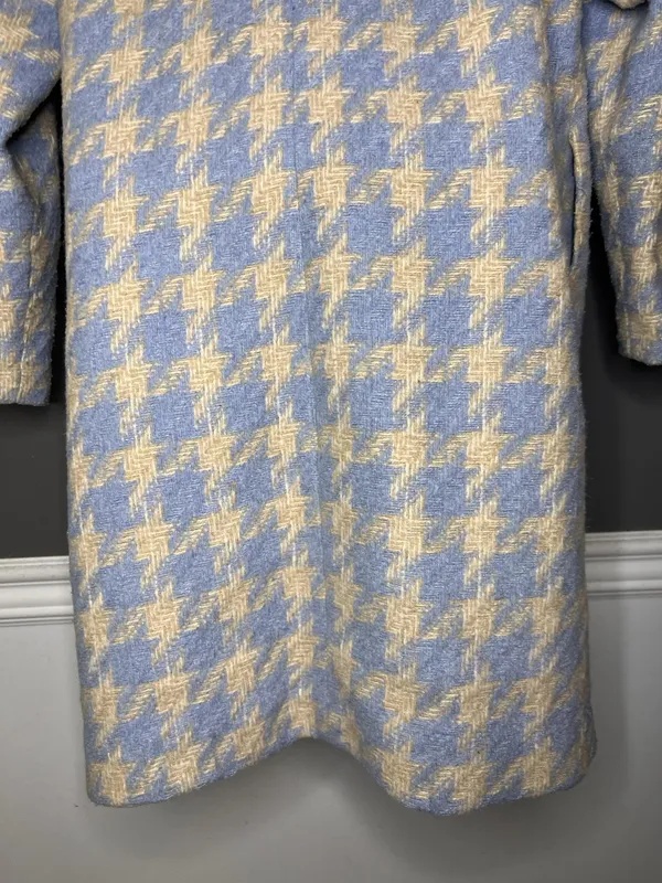 Baloot Coat Womens Small Blue Houndstooth Tweed 3/4 Sleeve Button Front Lined - Image 10