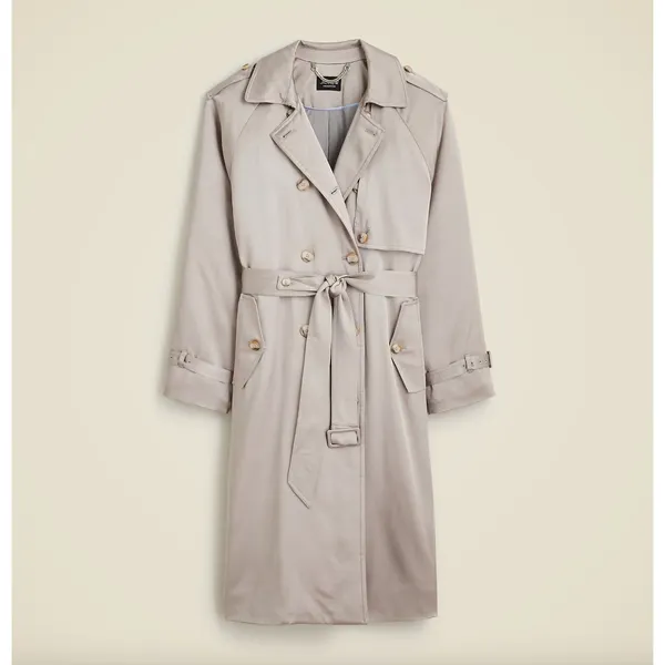 J.Crew Relaxed Trench Coat Satin Crepe Mid Length Silver Gray Insulated US 2 NWT - Image 4