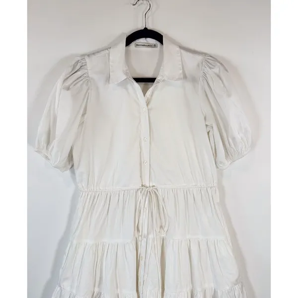 Abercrombie Fitch Dress White Puffed Poplin Mini Tiered Shirtdress Small Petite - Image 6