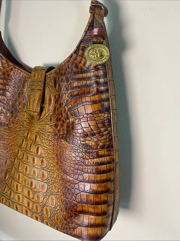 Brahmin vintage Brown Croc-Embossed Leather Shoulder Bag - Image 2