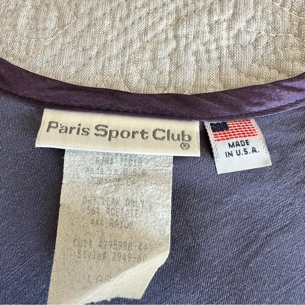Vintage Paris Sport Club Satin Shirt Womens L Large Fits Small Medium Purple 90s - Image 3