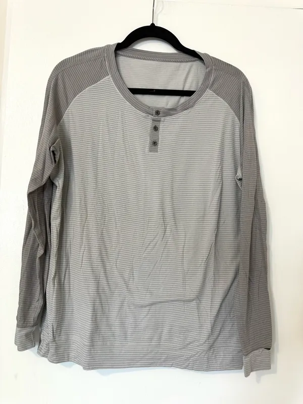 Lululemon Runamuck Long Sleeve Striped Henley Top Women’s Gray 12 - Image 7
