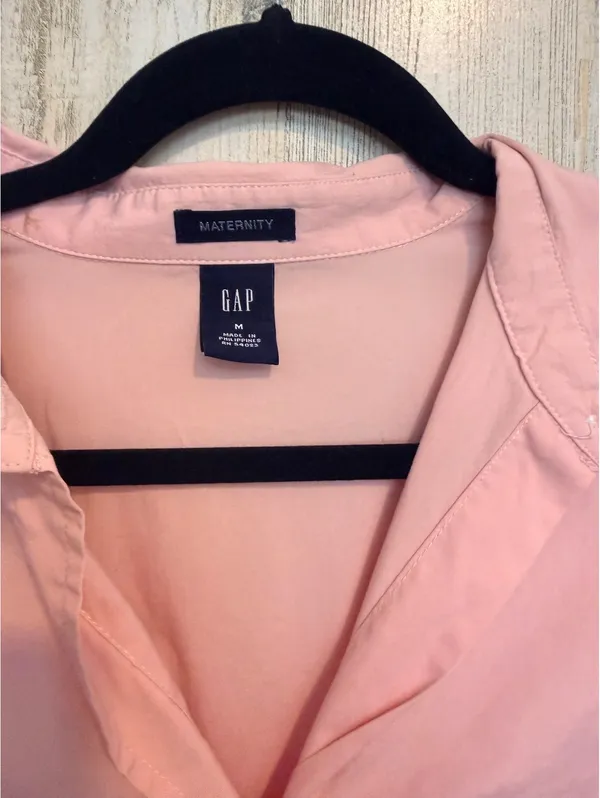 Gap Maternity Medium Pink Cotton Lycra Button Up Collared Work Shirt - Image 3