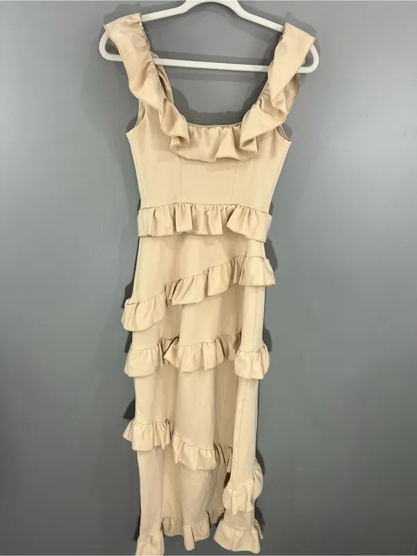 Show Me Your MuMu Beige One-Shoulder Ruffle Midi Dress - Image 6