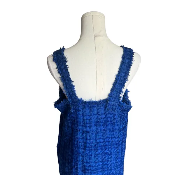 Zara - NWT Blue Tweed Jeweled Mini Dress Pinafore Sz XL - Image 6