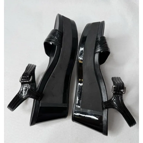 Prada Black Patent Leather Strap Sandal Shoes Wedges Size US 6.5 Y2K Festival - Image 4