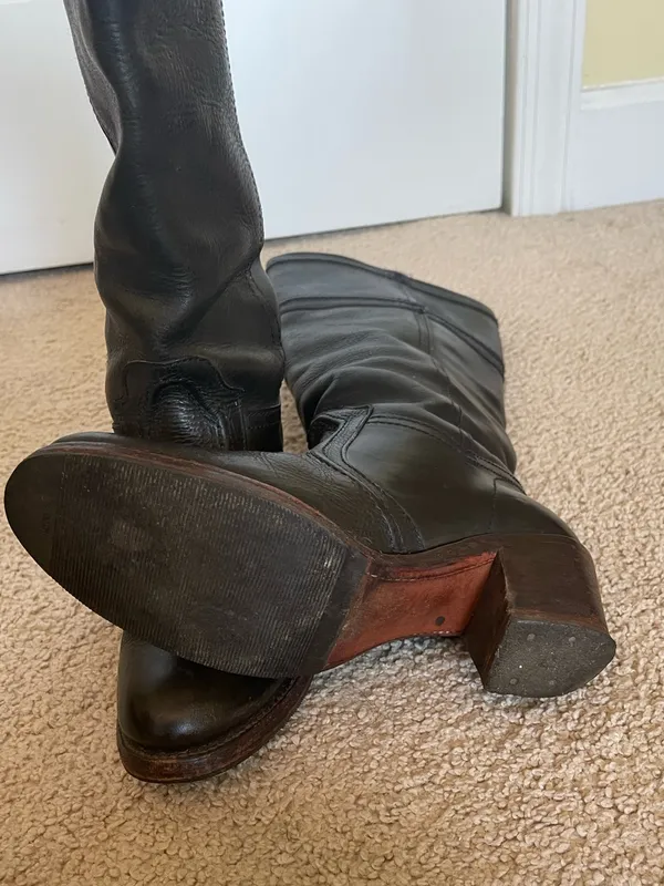 FRYE Jane Heeled Pull On Stitch Tall Leather Boots 77233 Black 7 1/2B - Image 5