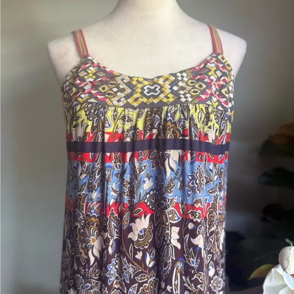 Anthropologie‎ One SeptemberMaxi Dress paisley brown blue s boho cottage small - Image 2