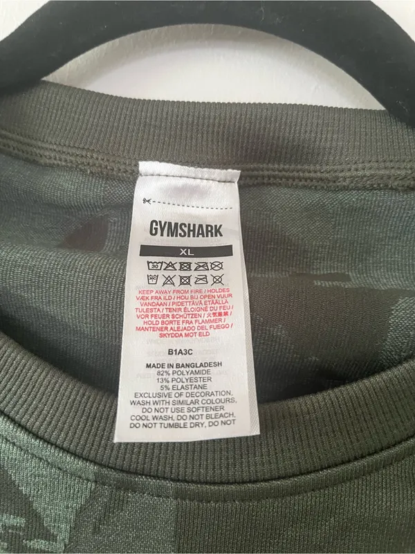 Gymshark Green Camo Ruched Crop Top XL Long Sleeve Seamless Workout Loungewear - Image 2