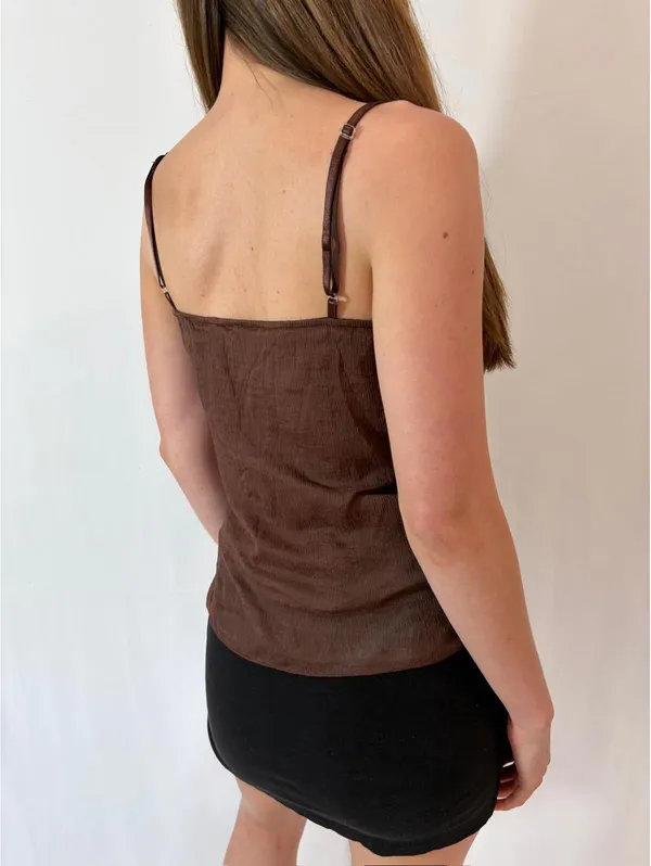 Brown Boho Floral Embroidered Rampage Cottagecore Cami - Image 3