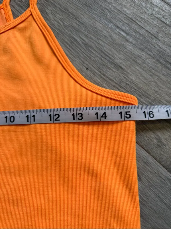 NOBULL Ribbed Halter Cropped Tank Top Orange Gym Athleisure Women's Size Large - Image 3