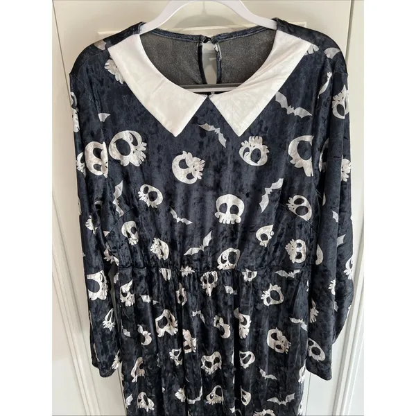 Bloomchic Black Velvet Dress Skulls Bats Whimsigoth Goth Halloween Novelty‎ - Image 2