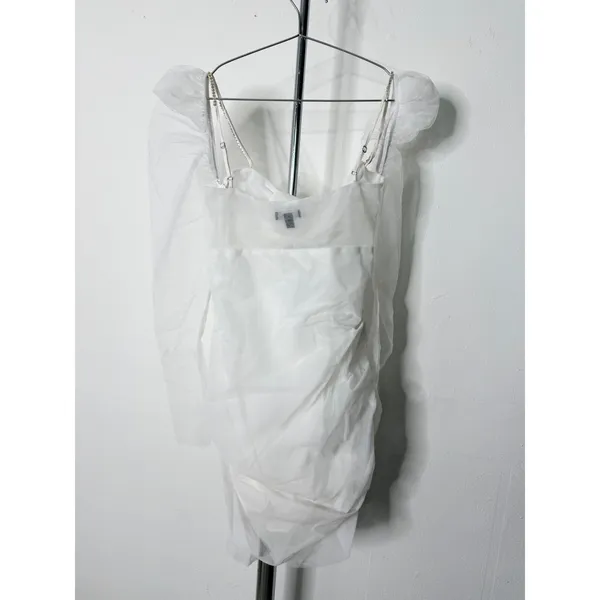 The Bar Twist Front Mesh Mini Dress White Rhinestone Straps Cutout 2 - Image 6