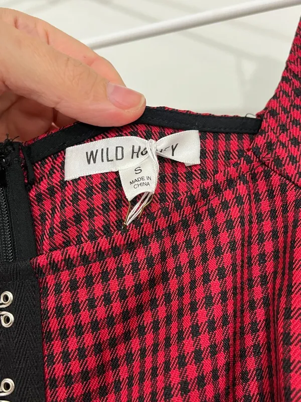 Wild Honey Small Red & Black Buffalo Plaid Goth Mini Dress - Image 5