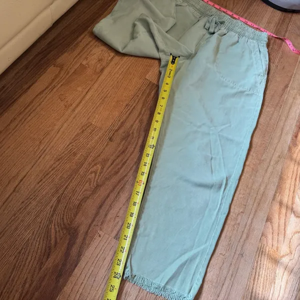 Zara Sage‎ Green Lyocell Cotton Elastic Waist Raw Hem Pants Womens Medium - Image 3