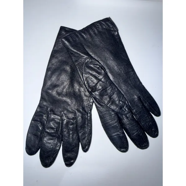 FOWNES Long Vtg Black‎ Leather Soft Gloves Womens Sz 7.5 G - Image 3