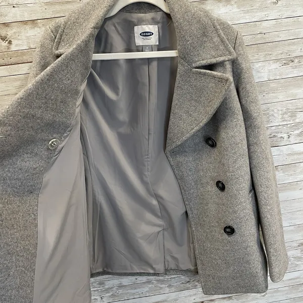 Old Navy‎ Womens M Peacoat Wool Blend Gray Winter Coat Jacket Double Breasted - Image 4