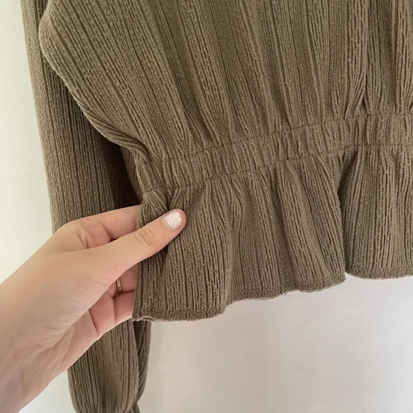 Zara cropped sweater crewneck cinched waist ruffle‎ detail casual comfortable S - Image 6